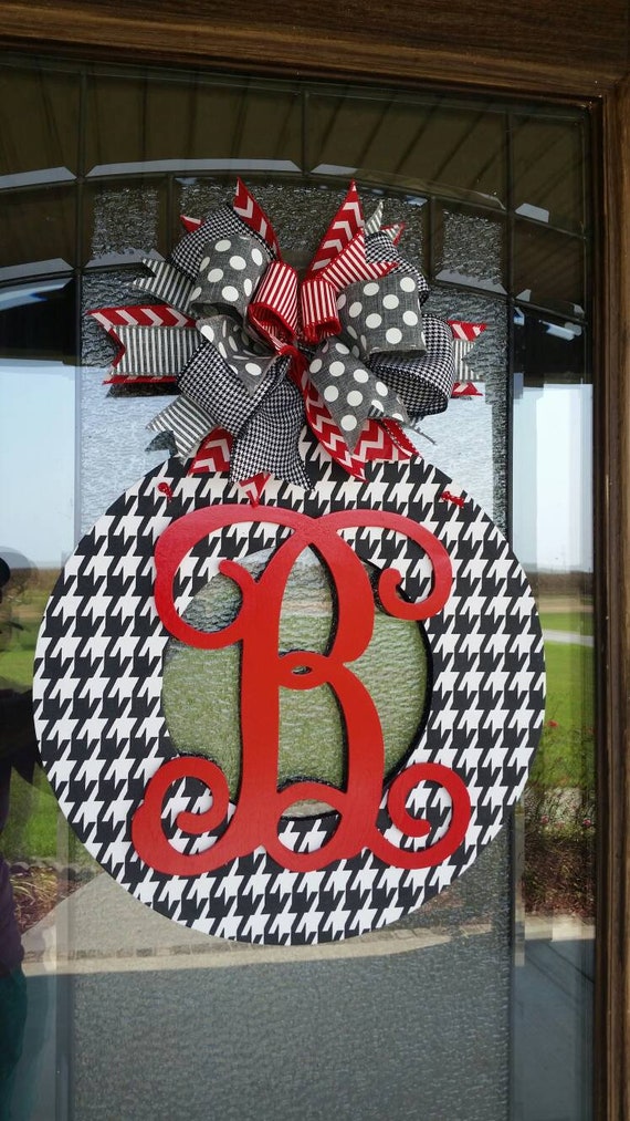 Alabama Door Hanger Houndstooth Wreath Personalized Wood | Etsy