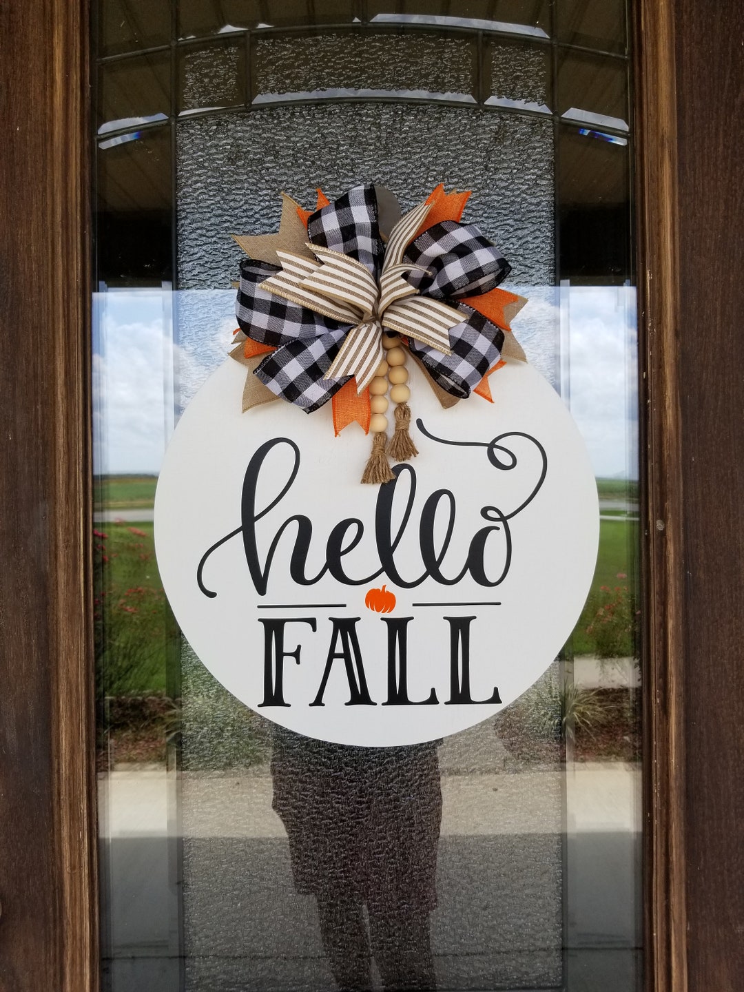 Hello Fall Farmhouse Door Hanger With Wood Beads White Wood - Etsy