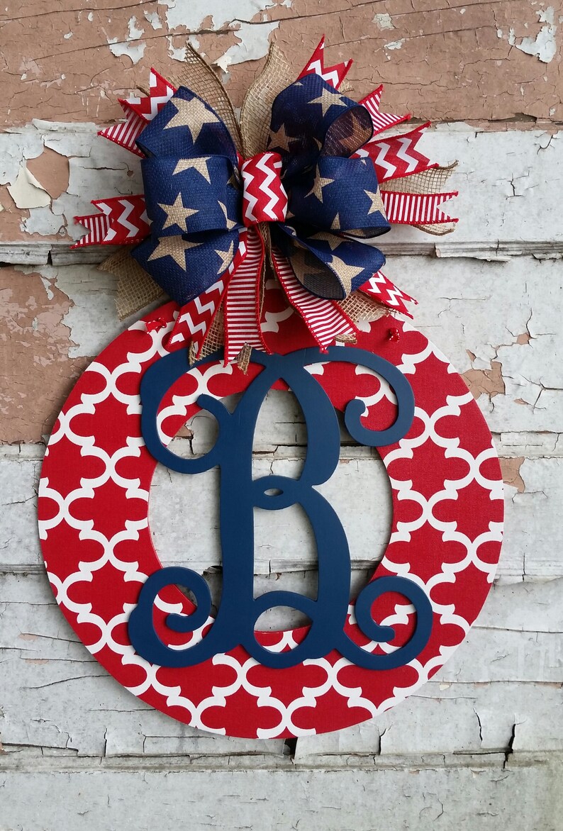 Labor Day Door Wreath with Initial Patriotic Personalized Etsy