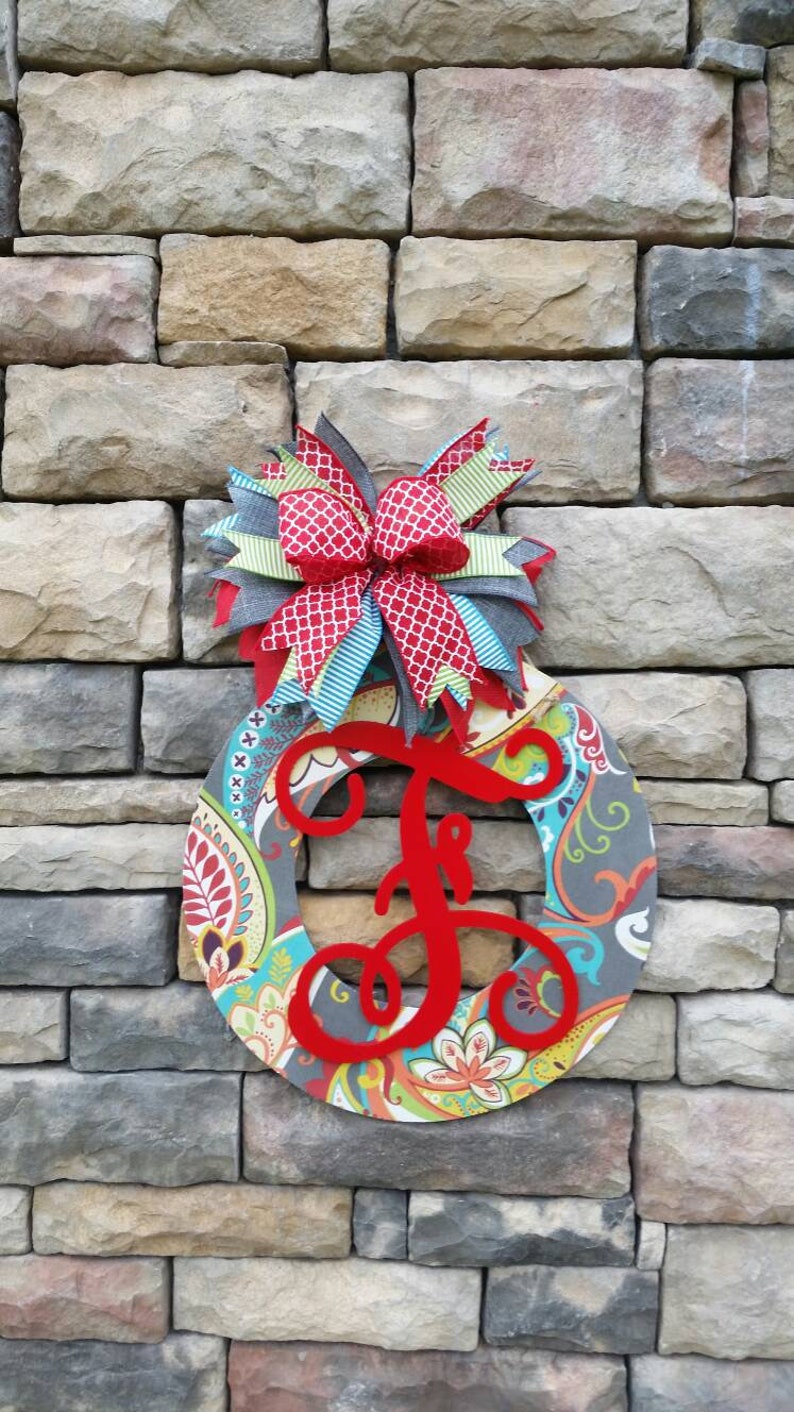 Summer Front Door Decor Personalized Fabric and Wood Wreath Wedding Gift Front Door Hanger