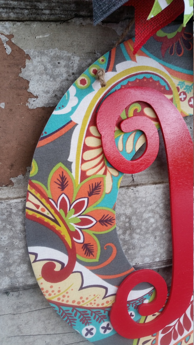 Summer Front Door Decor Personalized Fabric and Wood Wreath Wedding Gift Front Door Hanger
