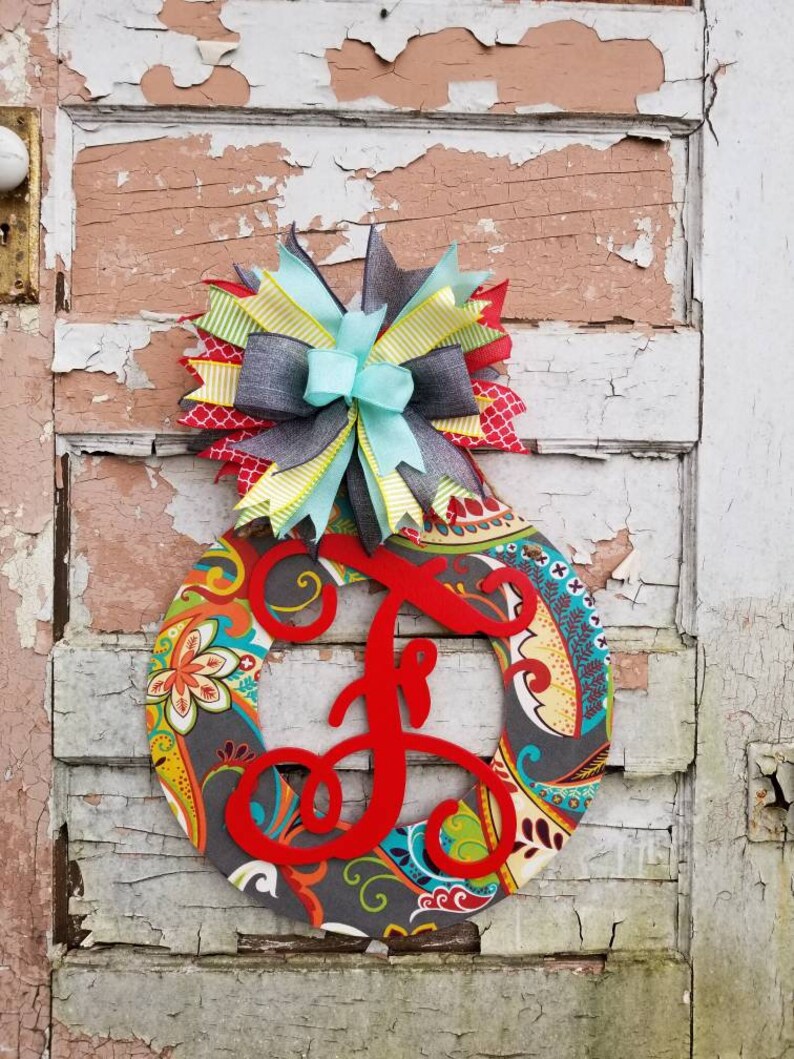 Summer Front Door Decor Personalized Fabric and Wood Wreath Wedding Gift Front Door Hanger