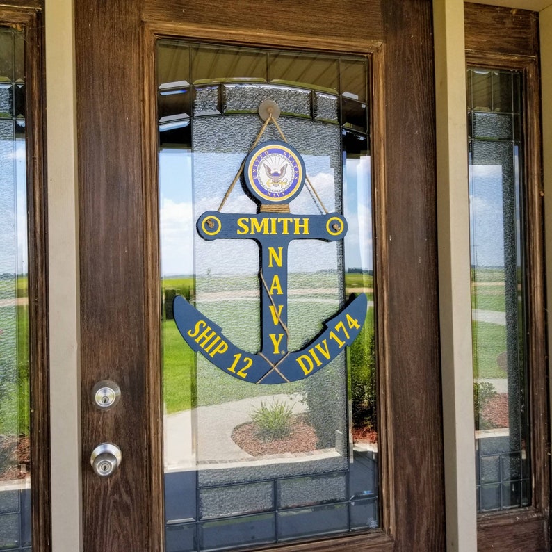 Personalized Us Navy Anchor Door Hanger Pir Sailor Gift Navy Etsy