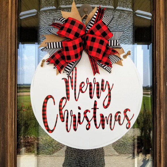 Fall Wreath Farmhouse Door Hanger Wooden Wreath Merry Christmas Front Door Decor