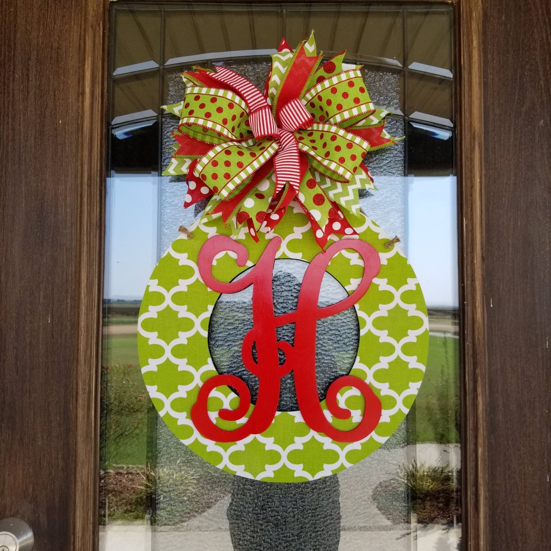 Christmas Wreath Monogrammed Front Door Wreath Custom - Etsy