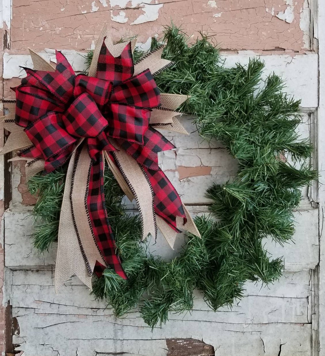 Buffalo Plaid Wreath Bow Rustic Wedding Decor Lamp Post Bow - Etsy