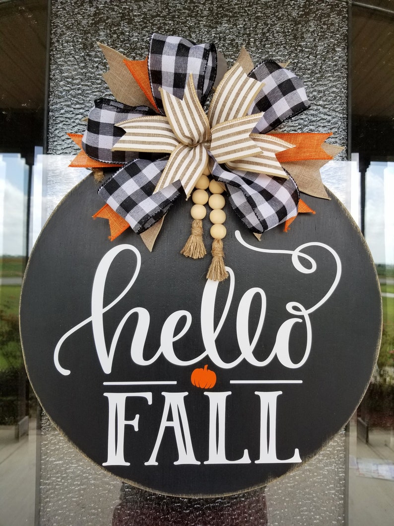 Hello Fall Farmhouse Door Hanger With Wood Beads Black Wood | Etsy