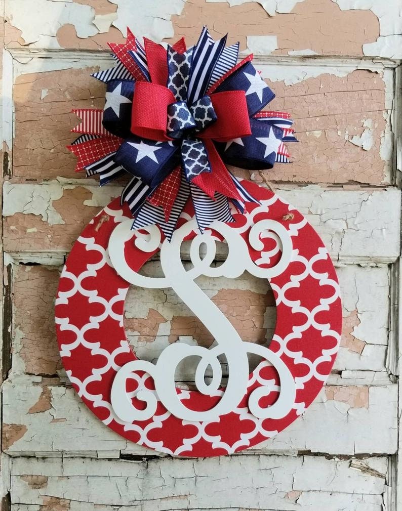 Labor Day Door Wreath with Initial Patriotic Personalized Etsy