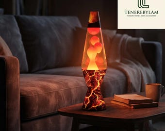 Lava Crackle Lamp | Orange Motion Lava Lamp | Retro Diamond Shape Night Light | Aesthetic Glass Metal Lamp | Home Office Decor Gift