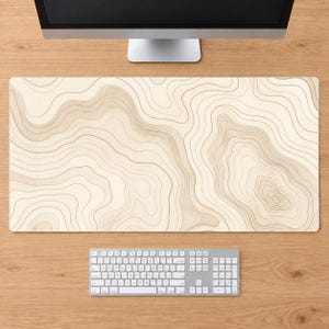 Neutral Topographic Desk Mat: Cream Beige Contour Lines