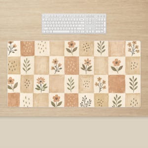 Alfombrilla de escritorio a cuadros terracota: patchwork floral rústico