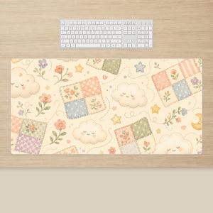 Alfombrilla de escritorio Nube de Ensueño: Patrón de patchwork de estrellas en tonos pastel