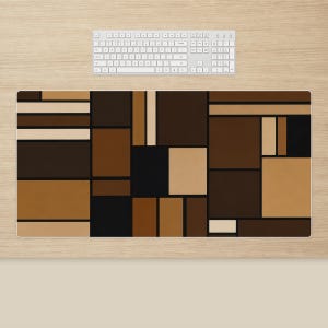 Geometric Desk Mat: Black Brown Patchwork Workspace Decor, Modern Rectangle Pattern