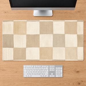 Beige Checker Desk Mat: Cream Taupe Painted Grid Pattern