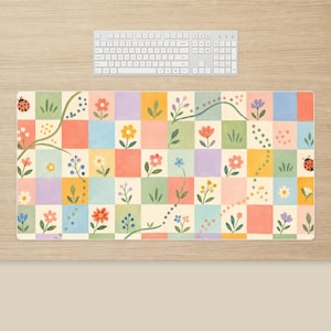Kids Patchwork Desk Mat: Pastel Quilt Square Pattern, Colorful Nursery Workspace Decor