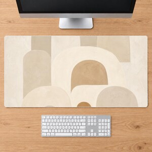 Geometric Desk Mat: Beige Cream Arch Pattern, Modern Minimal Workspace Decor