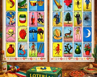 50 Cartas Loteria Mexicana con Baraja Fiesta Loteria Mexicana Reunion Juego Bingo
