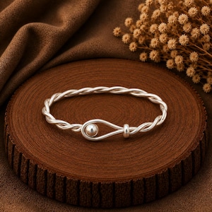 Bracciale intrecciato in argento sterling 925, bracciale rigido minimalista in argento, gioiello fatto a mano per tutti i giorni.