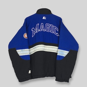 Chaqueta Starter vintage de los 90 de los Orlando Magic, talla grande, estilo retro, anorak, media cremallera, colorblock, cortavientos, ropa deportiva para aficionados de los Magic, chaqueta acolchada L
