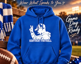 Kentucky Football Coach Hoodie | Two Finger Signal Game Day Sweatshirt | Blue & Black Lane Seven LS14001 Football Hoodie