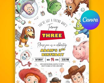 Editable Any Age Toy Story Birthday invitation, Toy Story Party Invite, Kids Birthday Invites, Editable Canva Template (Digital Download)
