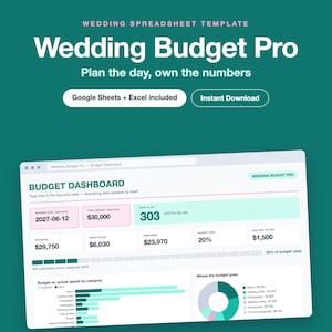 Kalkylblad för litet bröllopsbudget Google Sheets, kostnadsplanerare för intimt bröllop och vigsel, enkel utgiftsspårning, fungerar i Excel