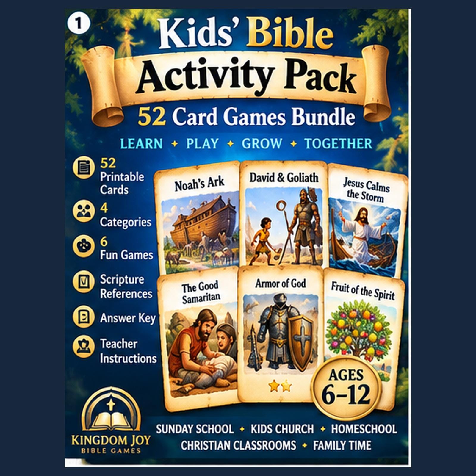 52 Printable Bible Activity Cards | Christian Kids Games (PDF Download) cover