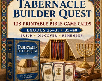 Juego bíblico Tabernacle Builder Quest, juego familiar cristiano imprimible del Éxodo, descarga digital de 108 cartas