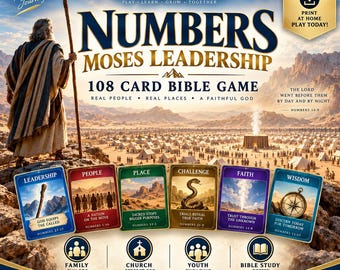 Numbers Moses Leadership Bible Game, 108 Cards, Printable Christian Family Church Youth Game, Digital Download