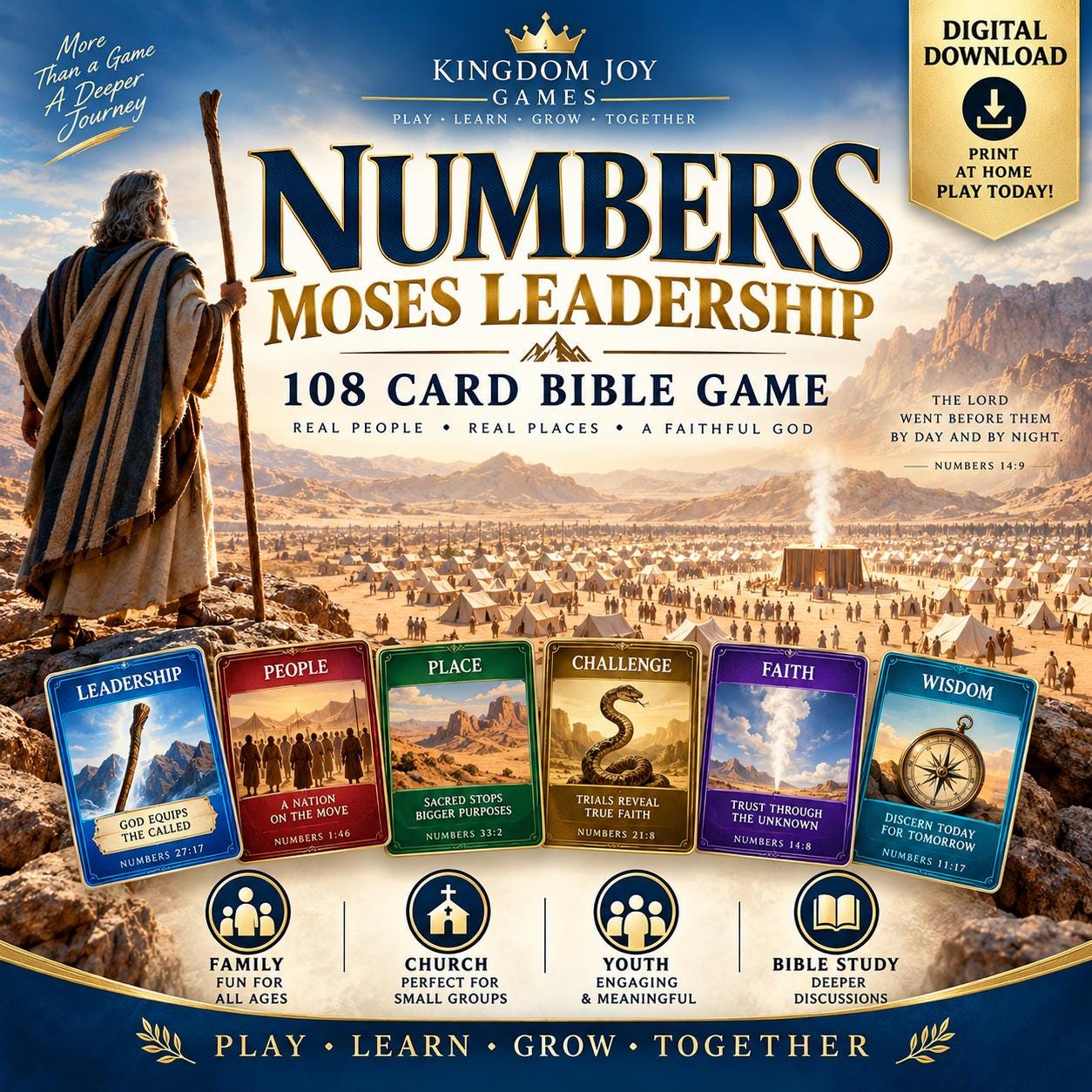 Numbers Moses Leadership Bible Game, 108-Card Printable (Digital Download) cover