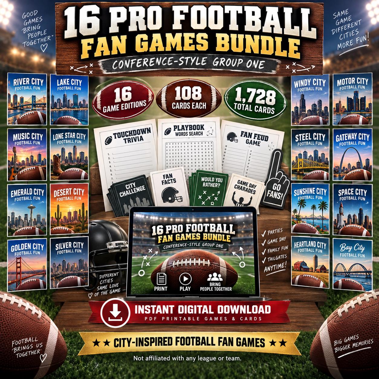 16 Football Fan Games Bundle, Conference-Style Party Games (Digital Download) cover