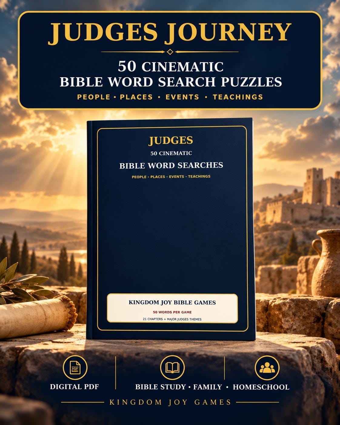 The Judges Bible Word Search | 50 Cinematic Bible Puzzles | 2,500 Hidden Words | Printable Christian Activity cover