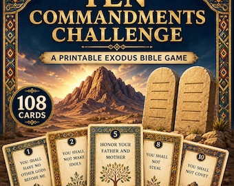 Juego bíblico "Los Diez Mandamientos", juego familiar cristiano imprimible sobre el Éxodo, descarga digital.
