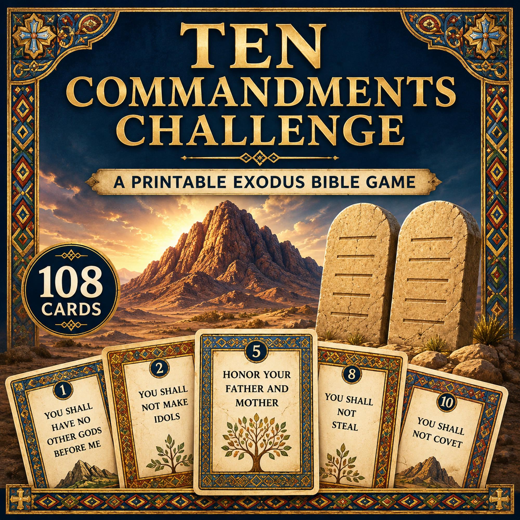 Ten Commandments Challenge Bible Game, Exodus Printable Christian Family Game, Digital Download cover