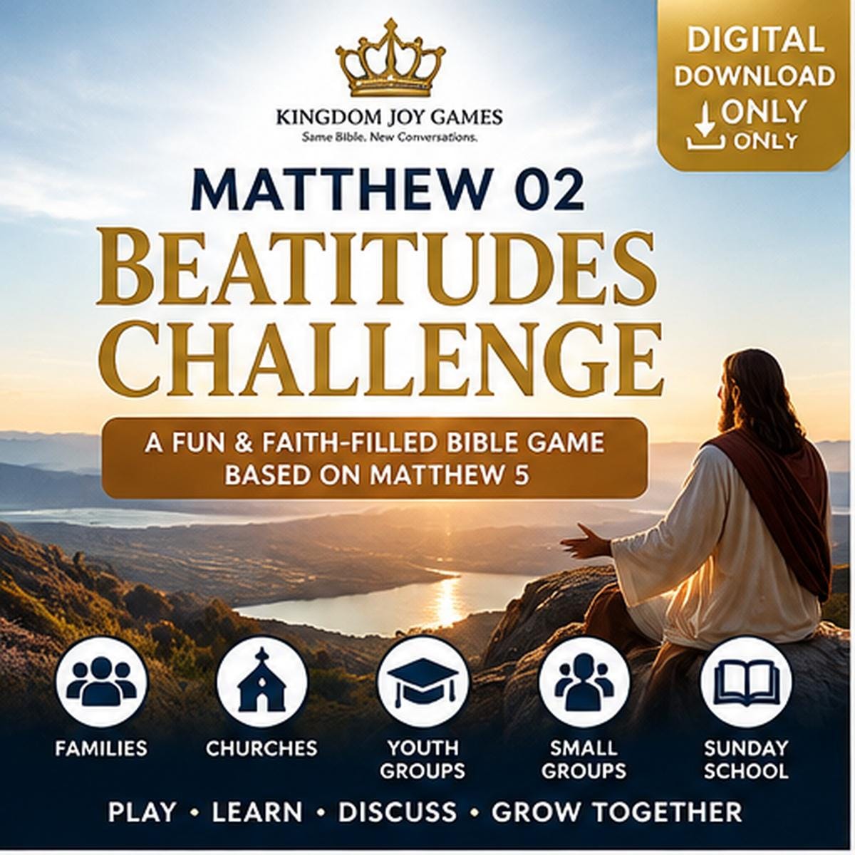 Matthew Beatitudes Challenge, 108 Printable Bible Game Cards (Digital Download) cover
