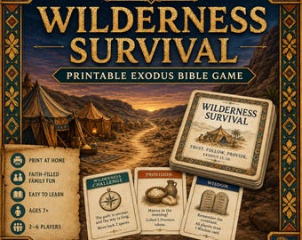 Juego bíblico de supervivencia en la naturaleza, juego familiar cristiano imprimible sobre el Éxodo, descarga digital.