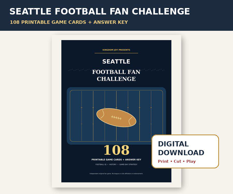 Seattle Football Fan Challenge | 108 Printable Game Cards (Digital Download) cover