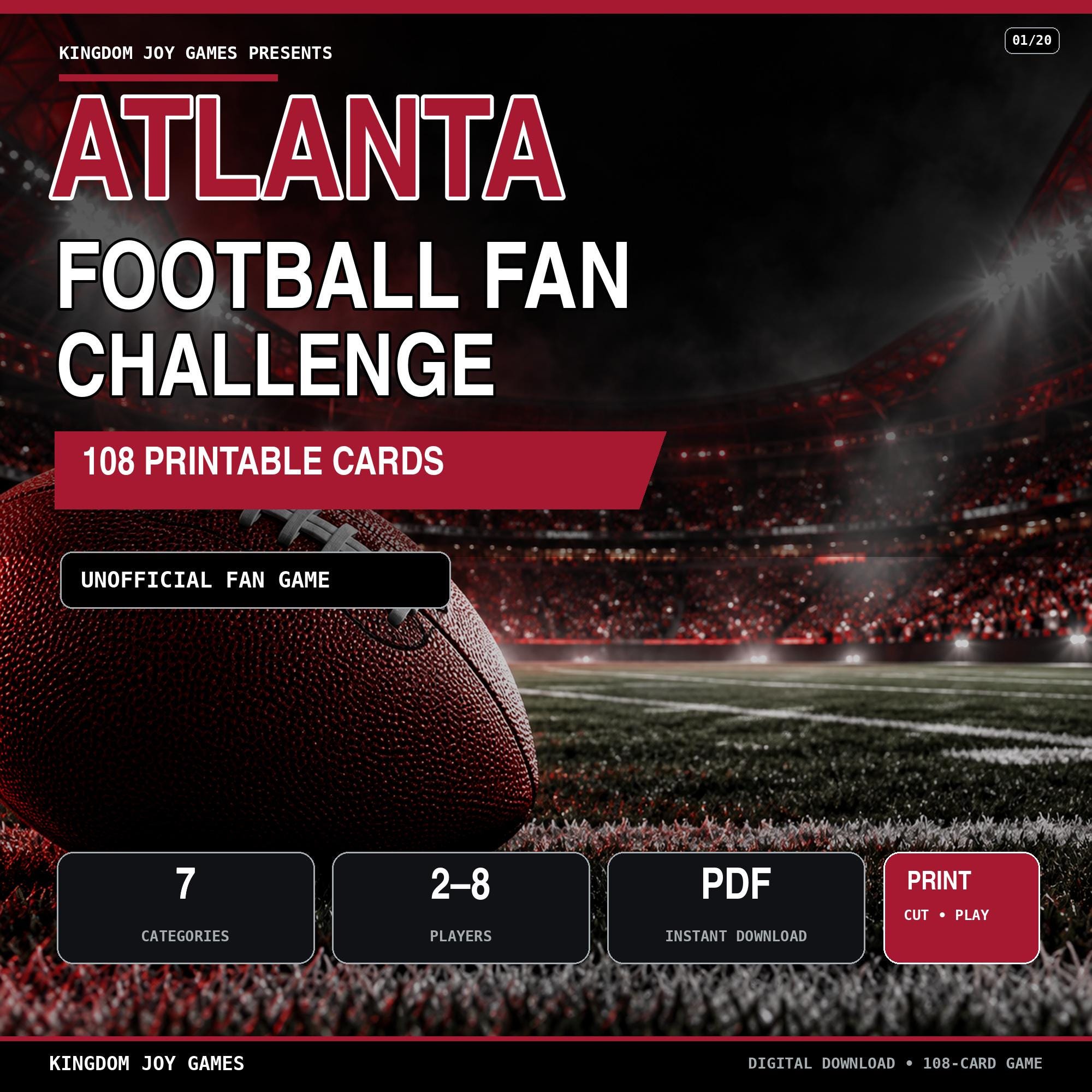 Atlanta Football Fan Challenge – 108 Printable Trivia Cards (Digital Download) printable game cover