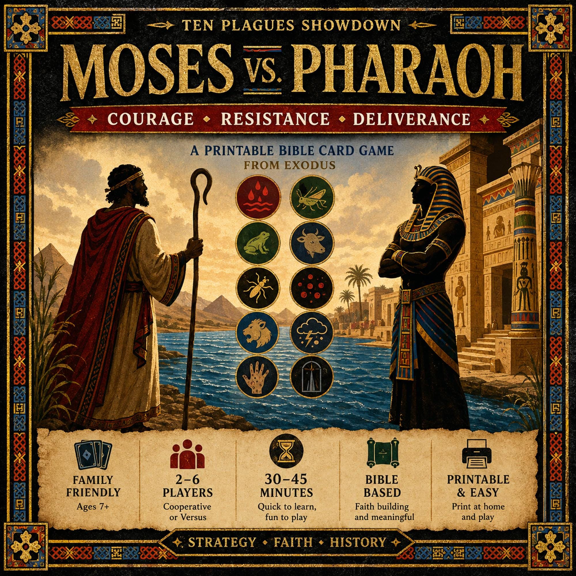 Ten Plagues Showdown Bible Game, Exodus Printable Christian Family Game, Digital Download cover