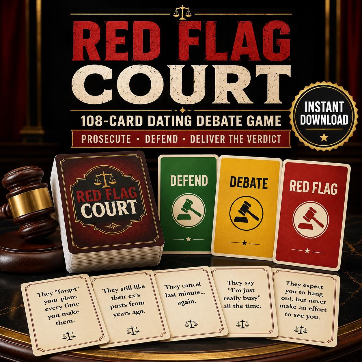 Red Flag Court Printable Dating Game, Couples Date Night Cards, Adult Party Game PDF cover