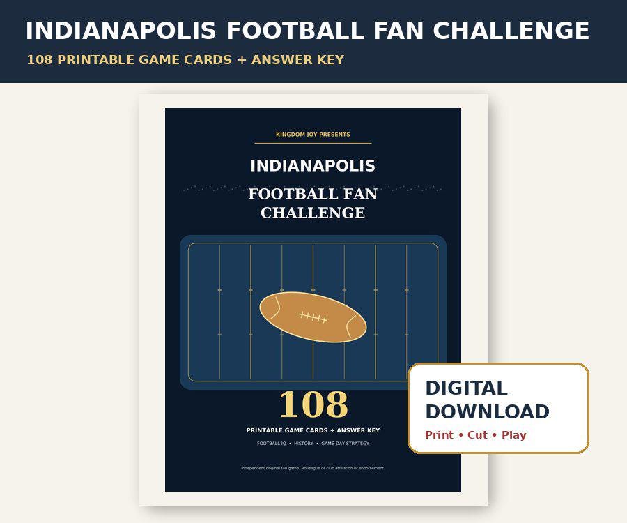 Indianapolis Football Fan Challenge | 108 Printable Game Cards (Digital Download) cover