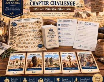 Numbers Chapter Challenge Bible Game, 108 Cards, Printable Christian Family Church Youth Game, Digital Download