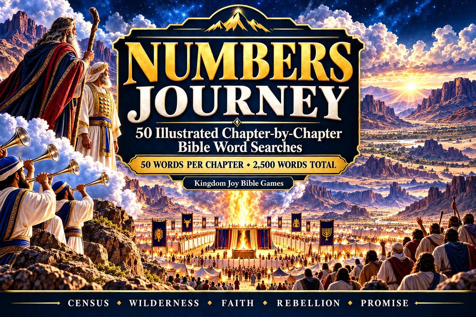 Numbers Journey Bible Word Search | 50 Cinematic Puzzles (PDF Download) cover
