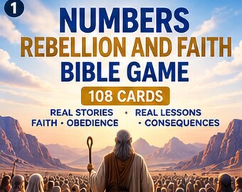 Numbers Rebellion and Faith Bible Game, 108 Cards, Printable Christian Family Church Youth Game, Digital Download
