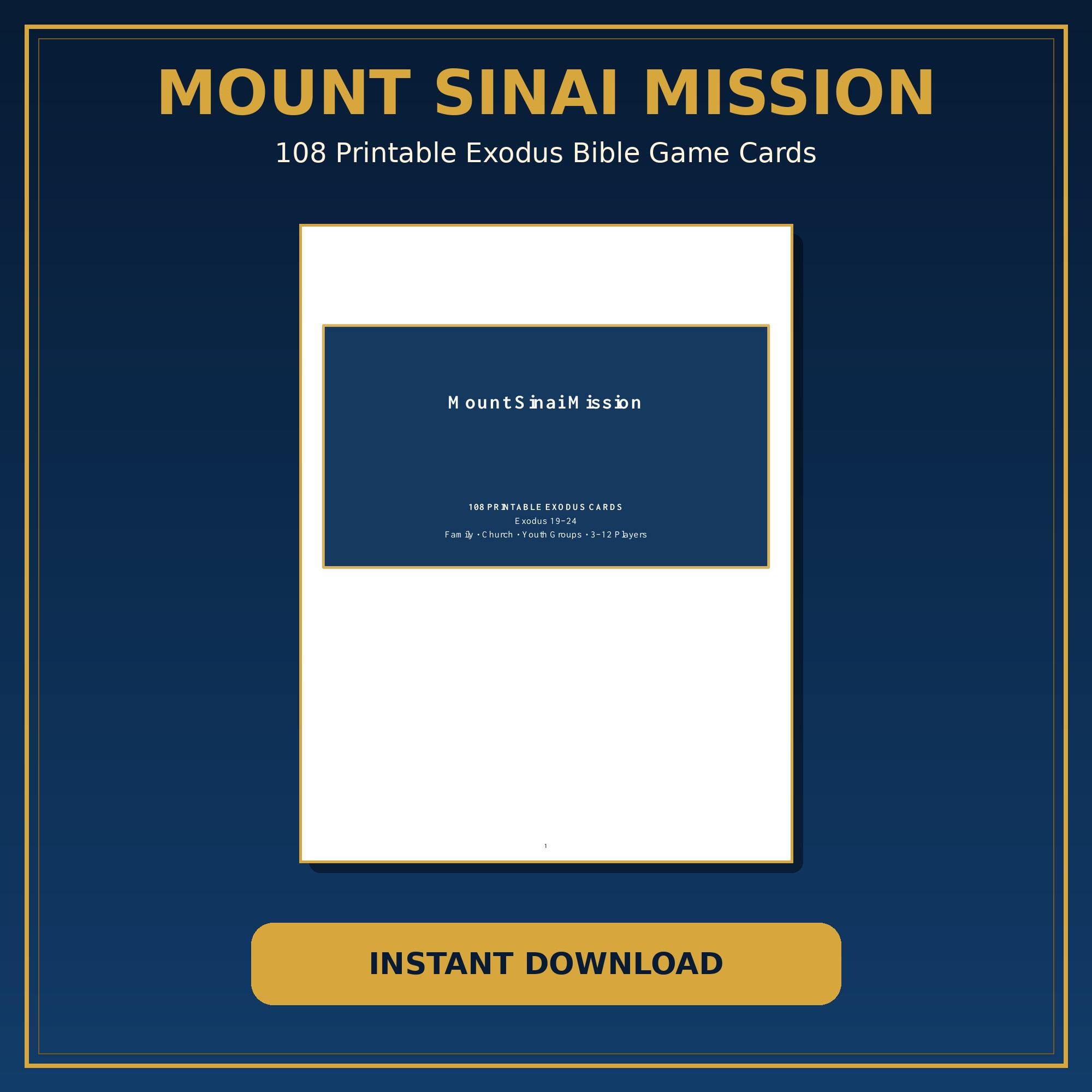 Mount Sinai Mission Bible Game, Exodus Printable Christian Family Game, 108 Card Digital Download cover
