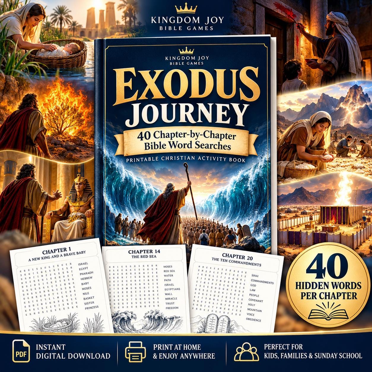Exodus Journey Bible Word Search | 40 Chapter Scripture Puzzles (Digital Download) cover