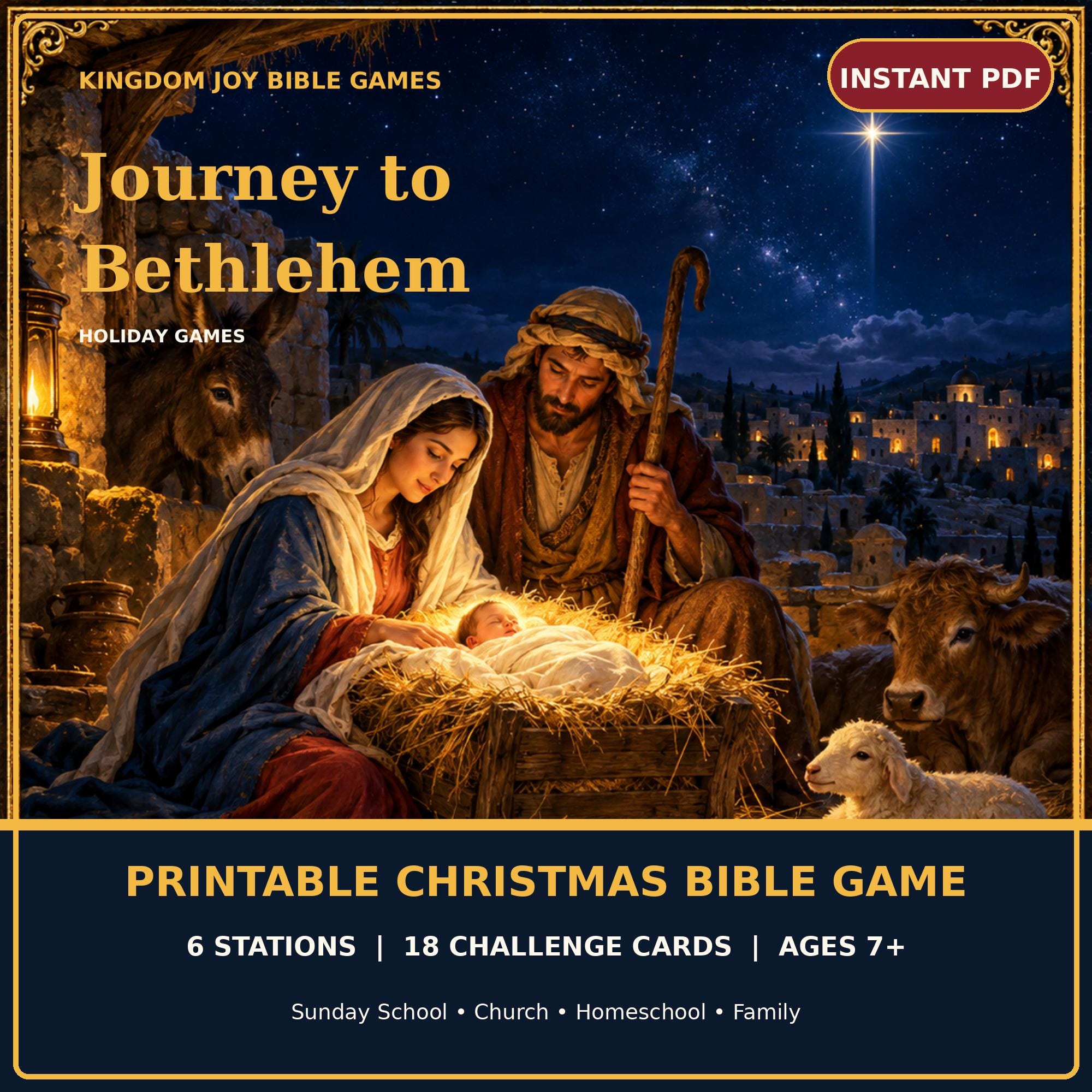 Journey to Bethlehem Christmas Bible Game Printable | Nativity Clue Trail cover