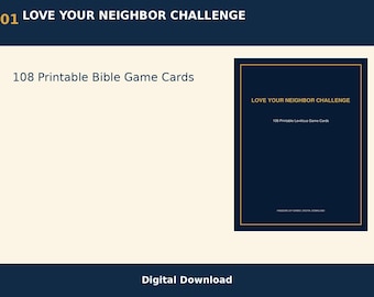 Juego bíblico "Ama a tu prójimo", 108 tarjetas cristianas imprimibles (descarga digital)