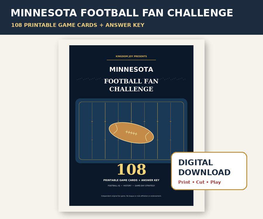 Minnesota Football Fan Challenge | 108 Printable Game Cards (Digital Download) cover