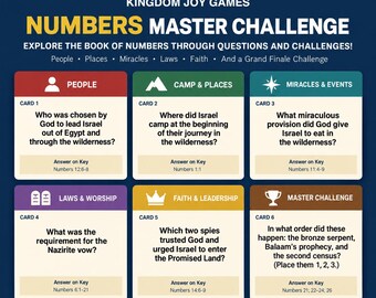 Numbers Master Challenge Bible Game, 108 Cards, Printable Christian Family Church Youth Game, Digital Download